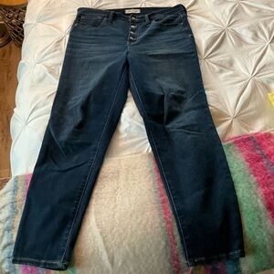 Madewell, 10” high rise button from skinny jeans